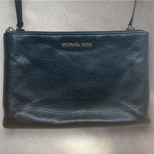Michael Kors Double Zip Medium Pebbled Leather Crossbody Bag - Black